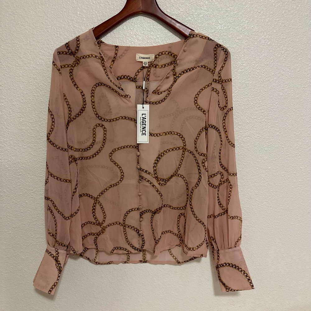 L’AGENCE Chain Printed Silk Button Loop blouse